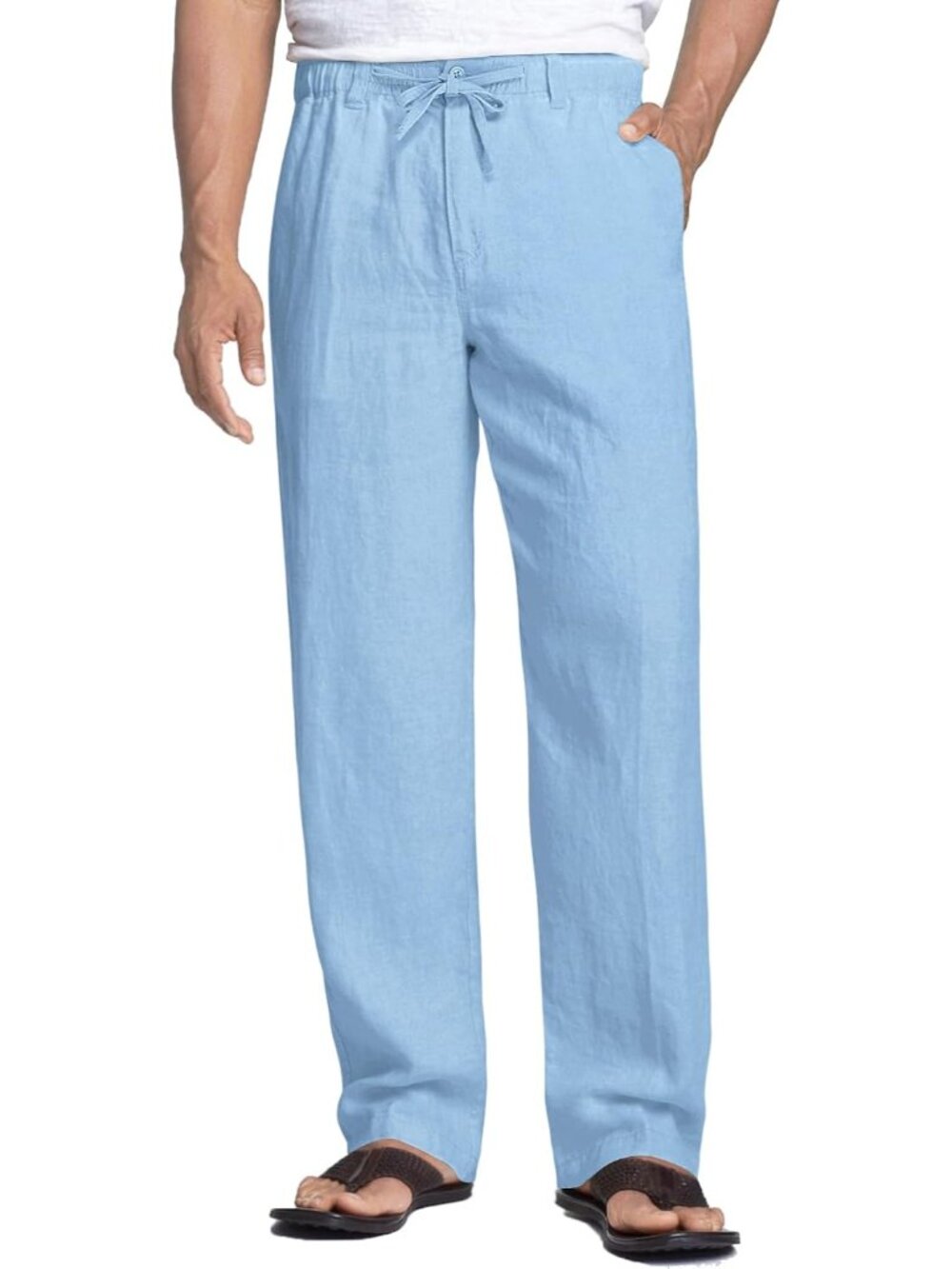 Men's Linen Pants Casual Lightweight Drawstring Beach Summer Pant